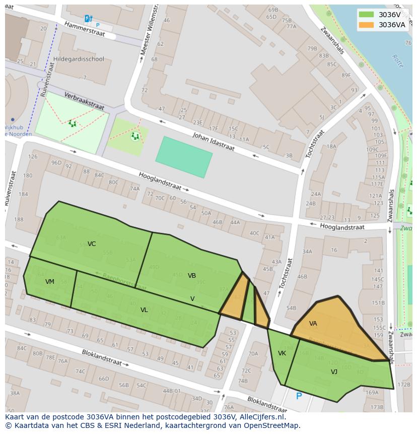 Afbeelding van het postcodegebied 3036 VA op de kaart.