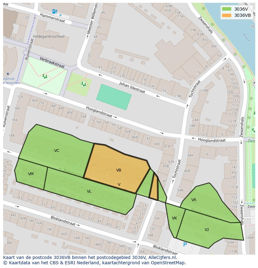 Afbeelding van het postcodegebied 3036 VB op de kaart.