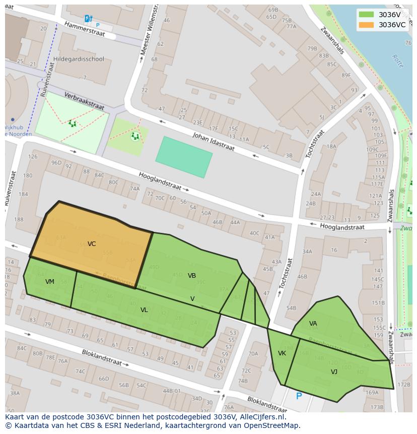 Afbeelding van het postcodegebied 3036 VC op de kaart.