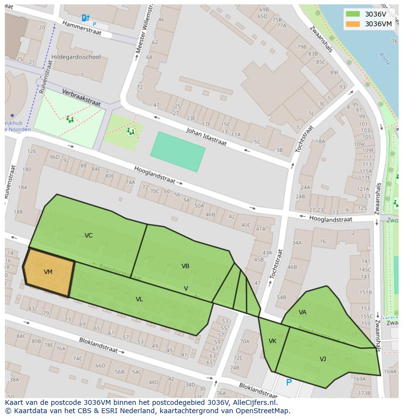 Afbeelding van het postcodegebied 3036 VM op de kaart.
