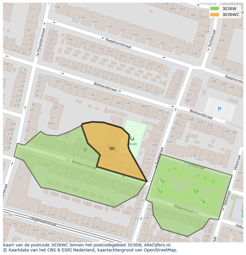 Afbeelding van het postcodegebied 3036 WC op de kaart.