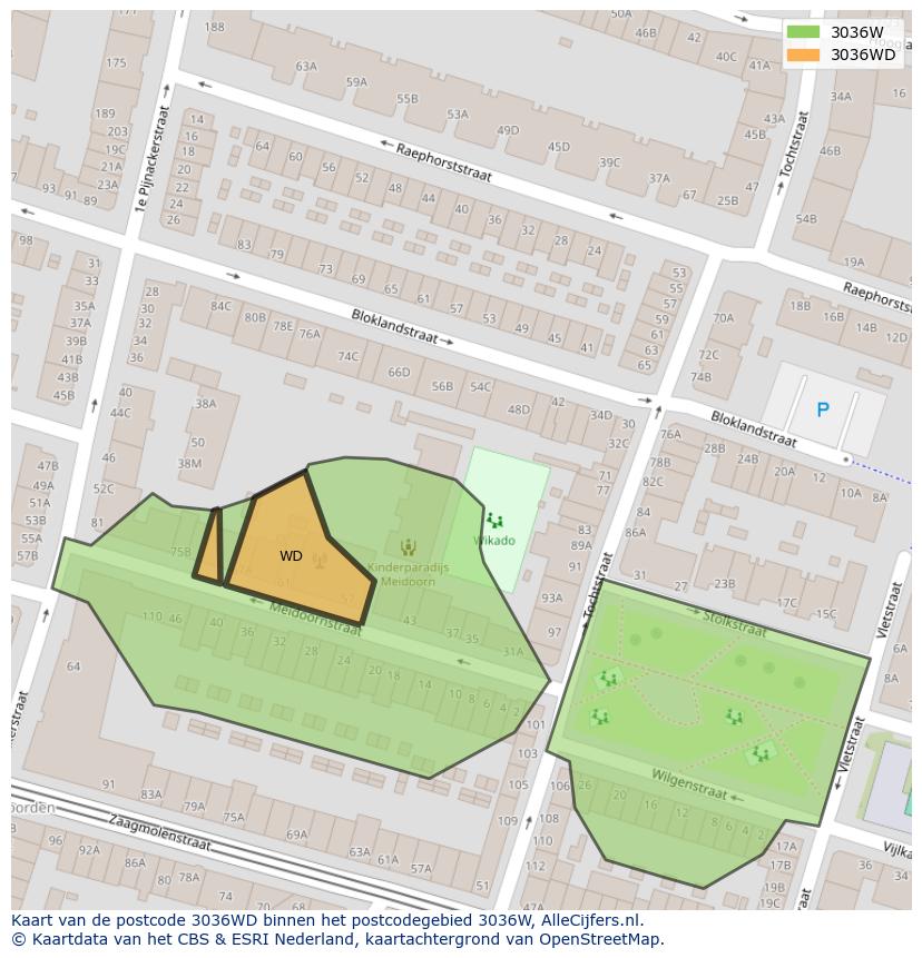 Afbeelding van het postcodegebied 3036 WD op de kaart.