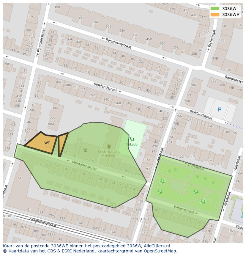 Afbeelding van het postcodegebied 3036 WE op de kaart.