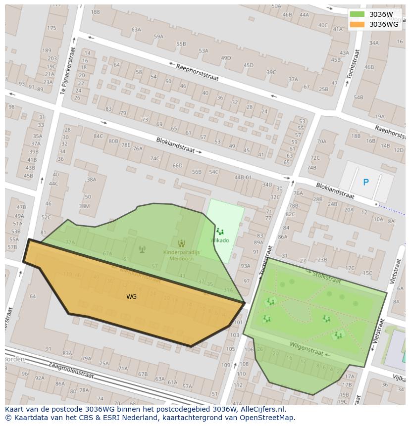 Afbeelding van het postcodegebied 3036 WG op de kaart.