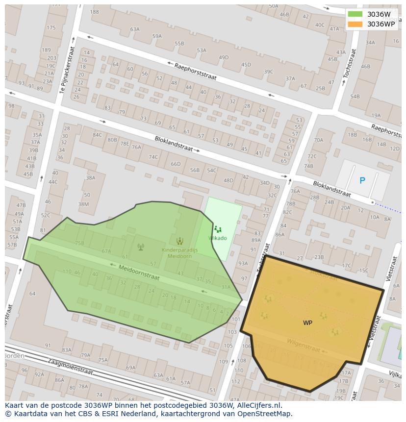 Afbeelding van het postcodegebied 3036 WP op de kaart.