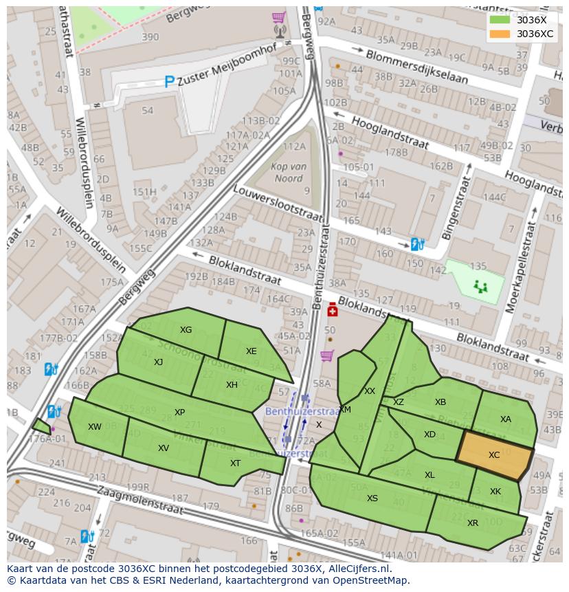 Afbeelding van het postcodegebied 3036 XC op de kaart.