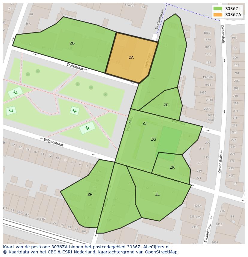 Afbeelding van het postcodegebied 3036 ZA op de kaart.