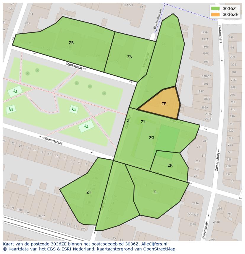 Afbeelding van het postcodegebied 3036 ZE op de kaart.