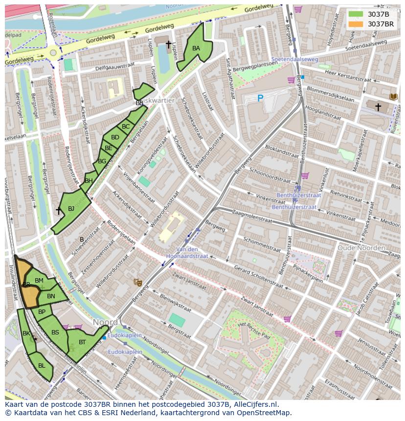 Afbeelding van het postcodegebied 3037 BR op de kaart.