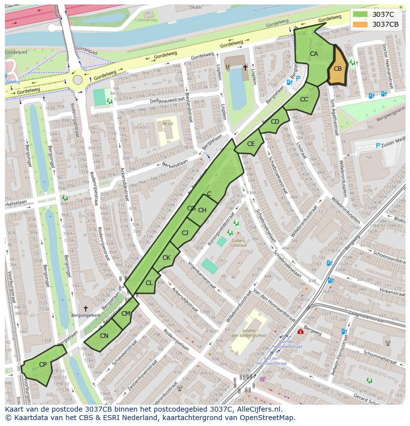 Afbeelding van het postcodegebied 3037 CB op de kaart.