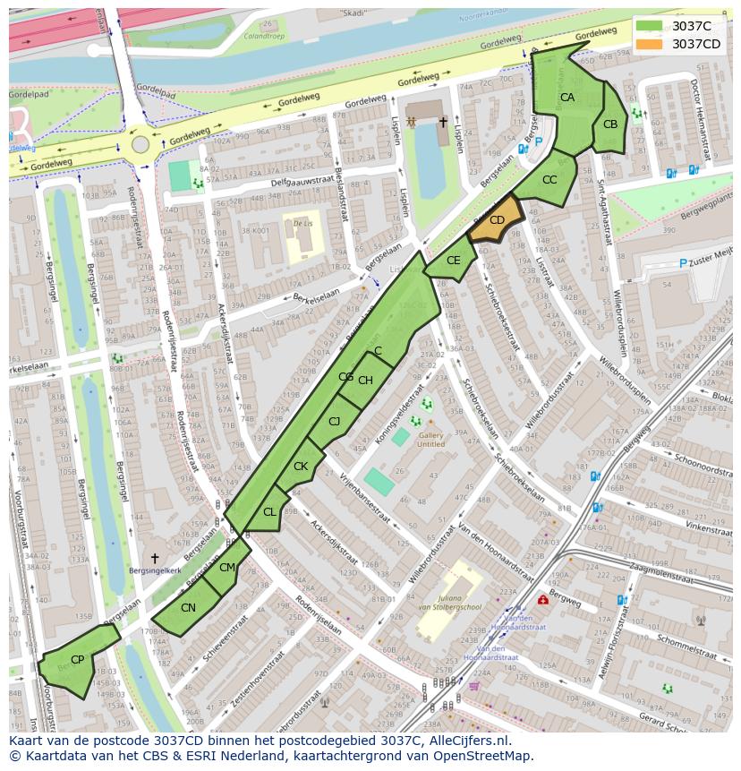 Afbeelding van het postcodegebied 3037 CD op de kaart.