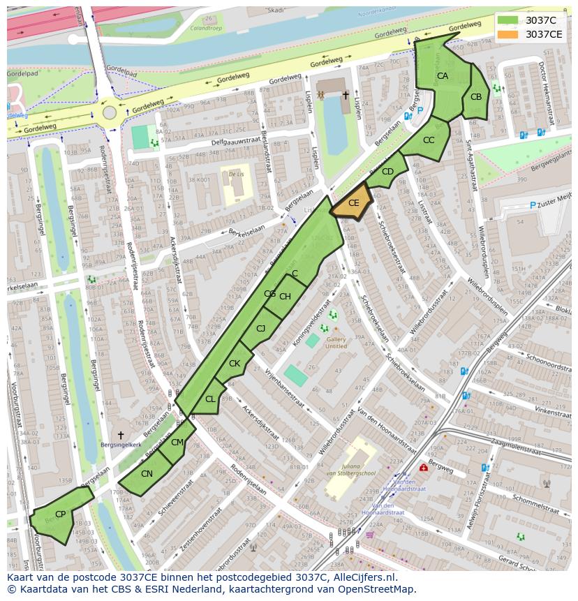 Afbeelding van het postcodegebied 3037 CE op de kaart.