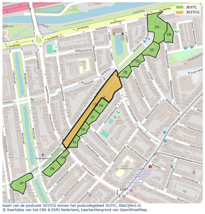 Afbeelding van het postcodegebied 3037 CG op de kaart.