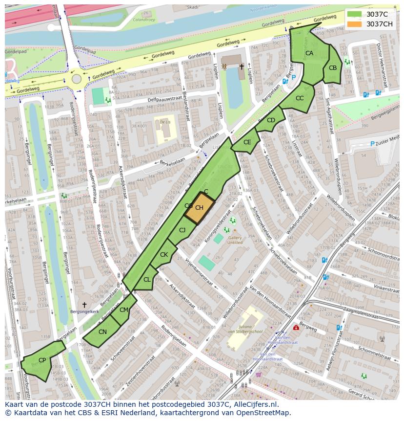 Afbeelding van het postcodegebied 3037 CH op de kaart.