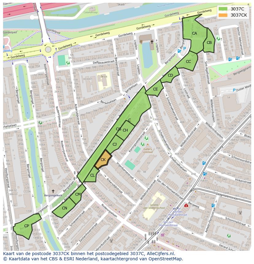Afbeelding van het postcodegebied 3037 CK op de kaart.