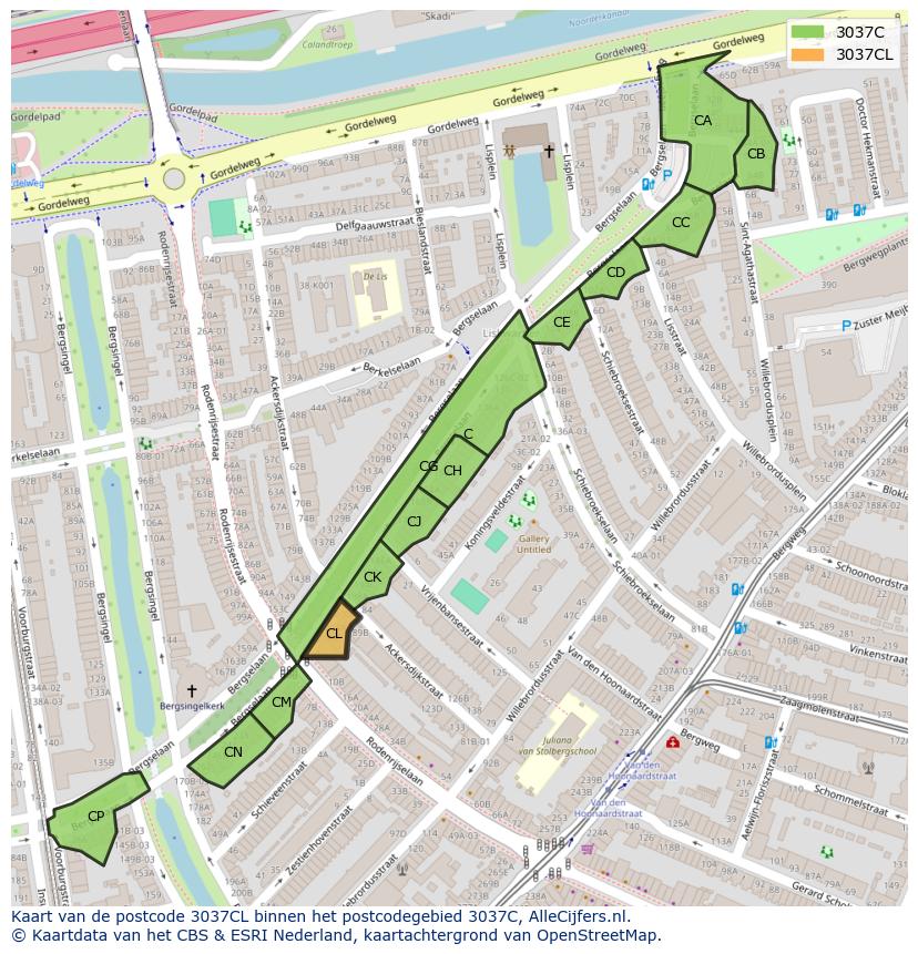 Afbeelding van het postcodegebied 3037 CL op de kaart.