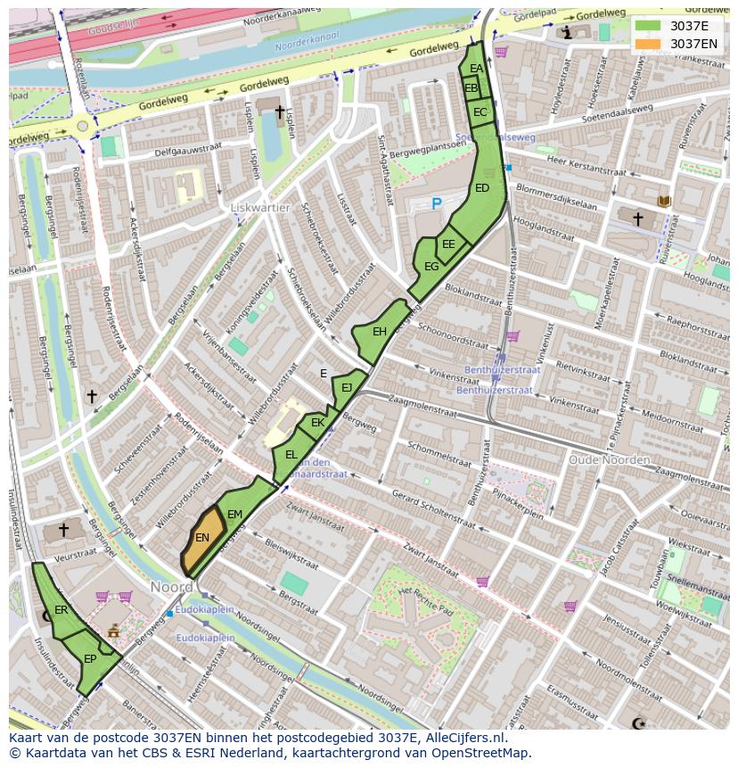 Afbeelding van het postcodegebied 3037 EN op de kaart.