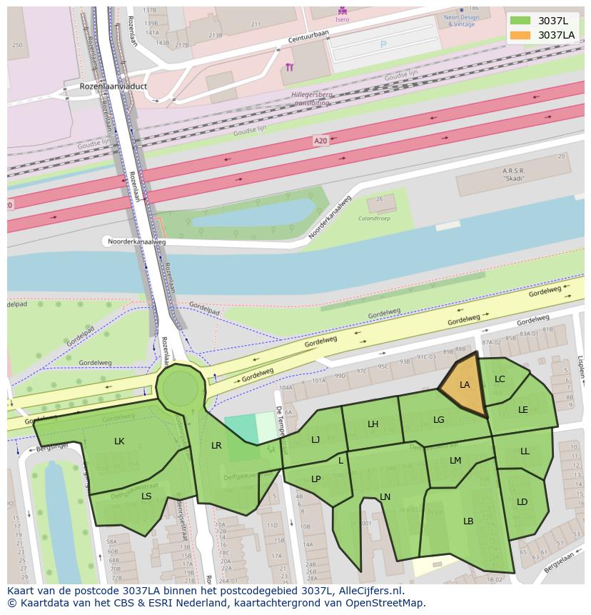Afbeelding van het postcodegebied 3037 LA op de kaart.
