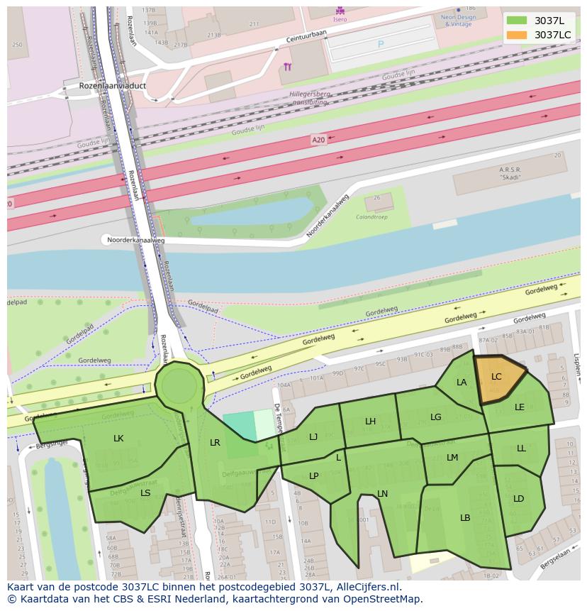 Afbeelding van het postcodegebied 3037 LC op de kaart.
