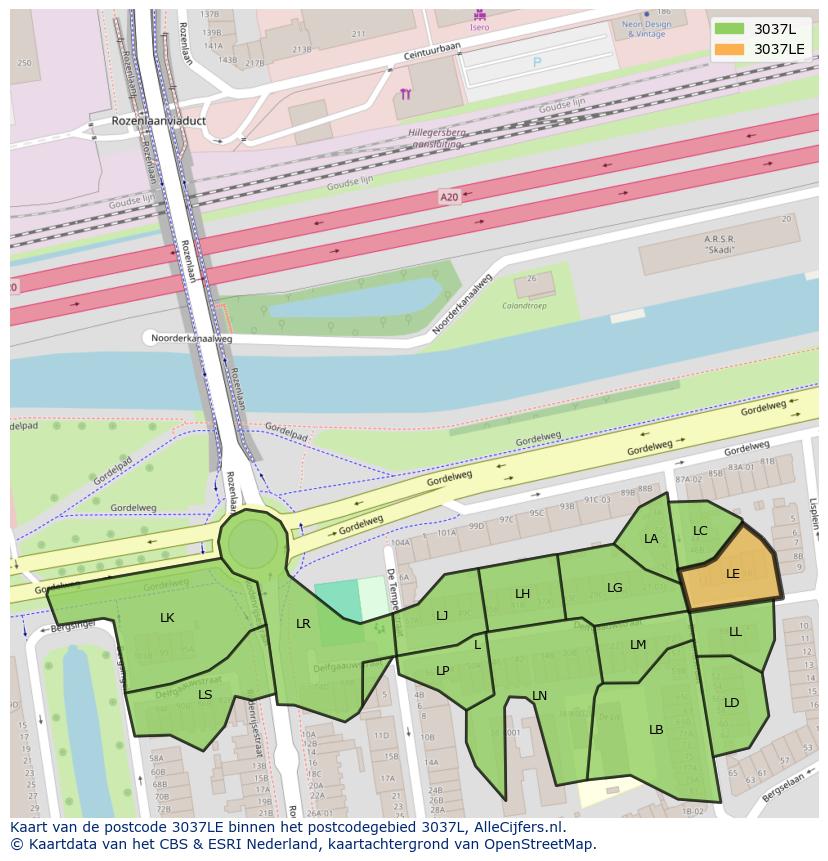 Afbeelding van het postcodegebied 3037 LE op de kaart.