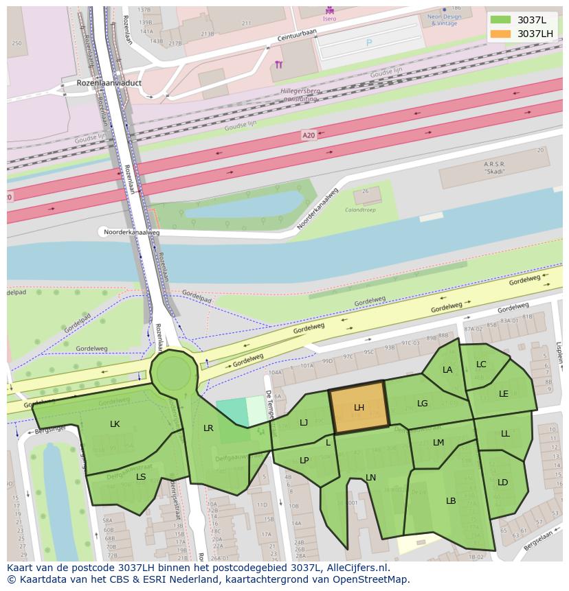 Afbeelding van het postcodegebied 3037 LH op de kaart.