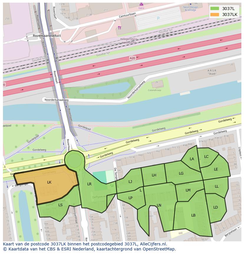 Afbeelding van het postcodegebied 3037 LK op de kaart.
