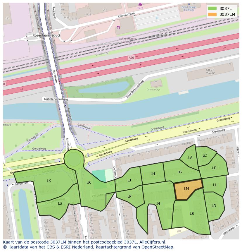 Afbeelding van het postcodegebied 3037 LM op de kaart.
