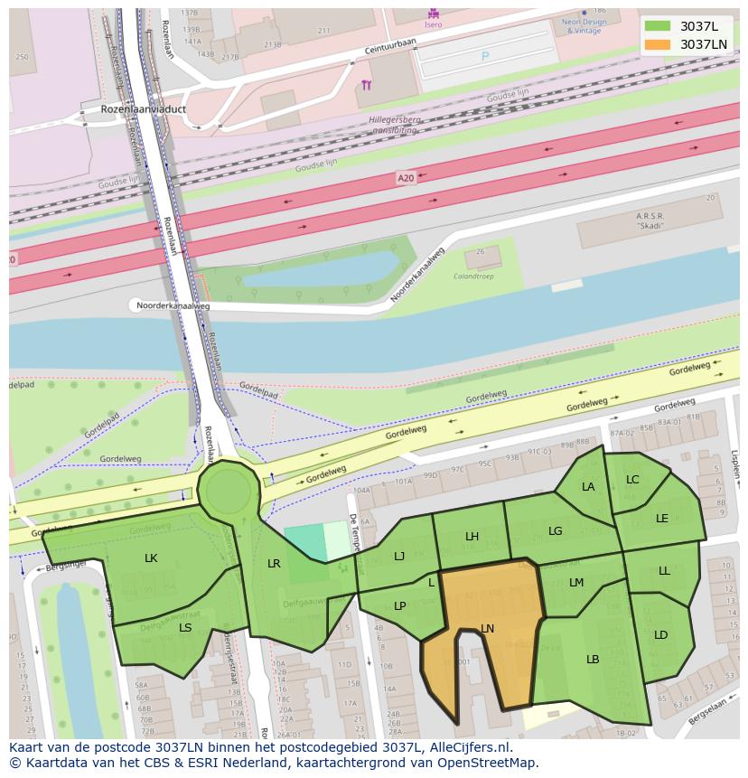 Afbeelding van het postcodegebied 3037 LN op de kaart.