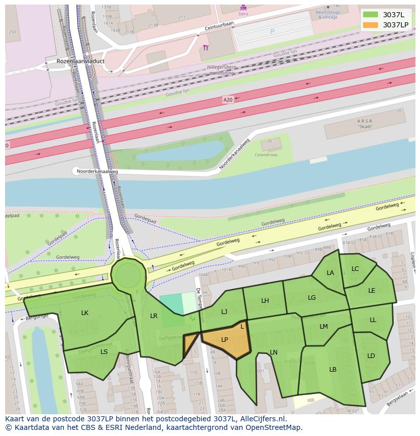 Afbeelding van het postcodegebied 3037 LP op de kaart.