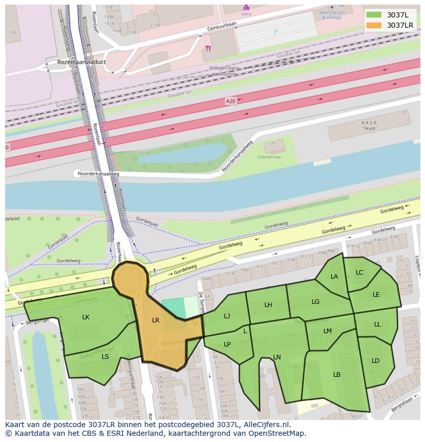 Afbeelding van het postcodegebied 3037 LR op de kaart.