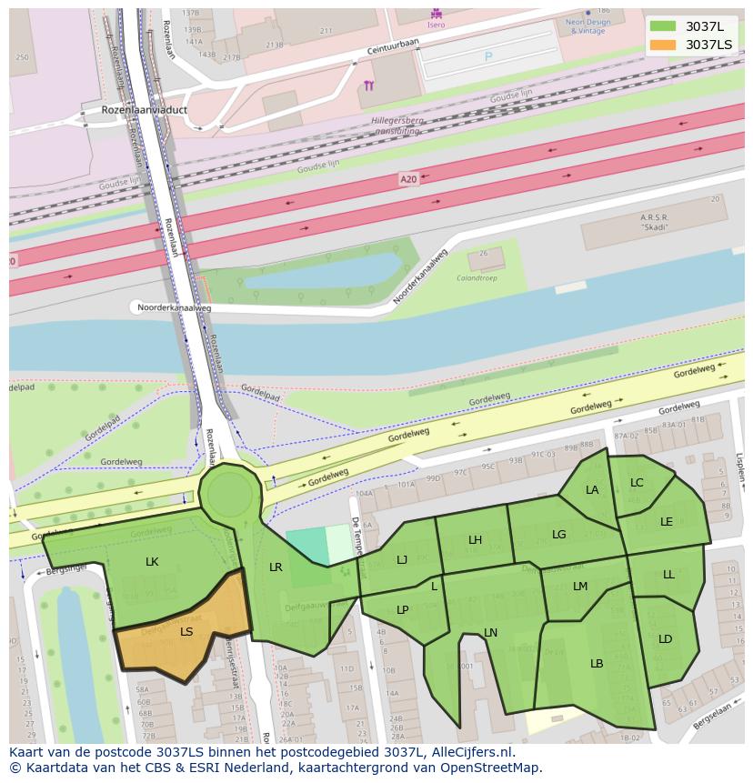 Afbeelding van het postcodegebied 3037 LS op de kaart.