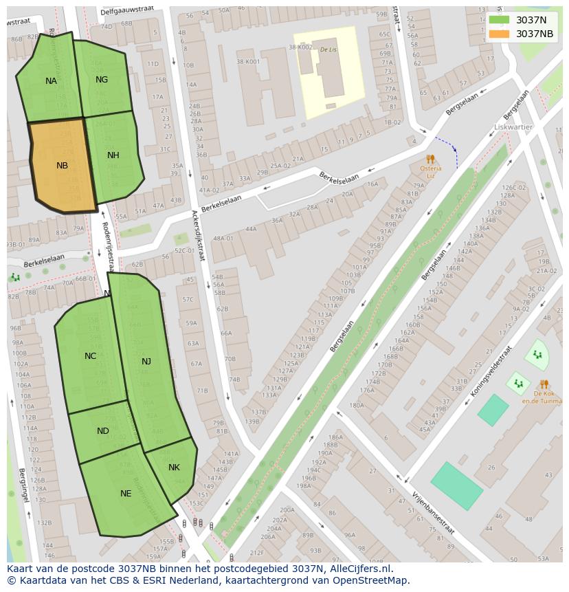 Afbeelding van het postcodegebied 3037 NB op de kaart.