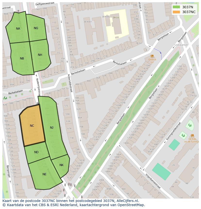 Afbeelding van het postcodegebied 3037 NC op de kaart.