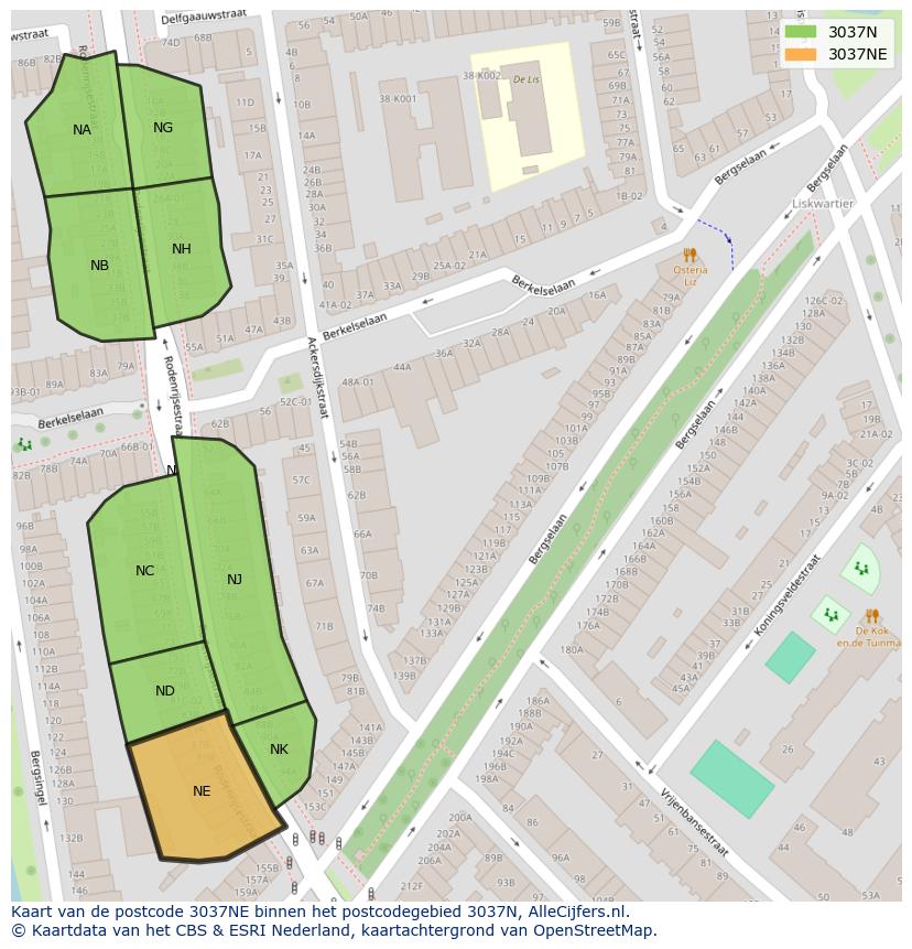 Afbeelding van het postcodegebied 3037 NE op de kaart.