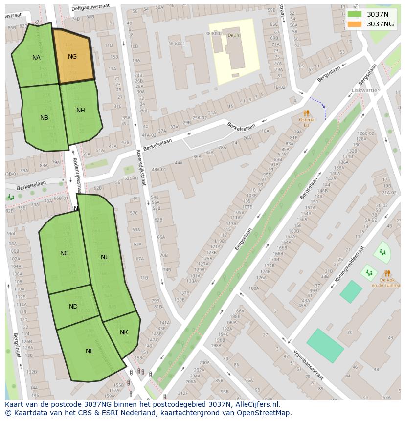 Afbeelding van het postcodegebied 3037 NG op de kaart.