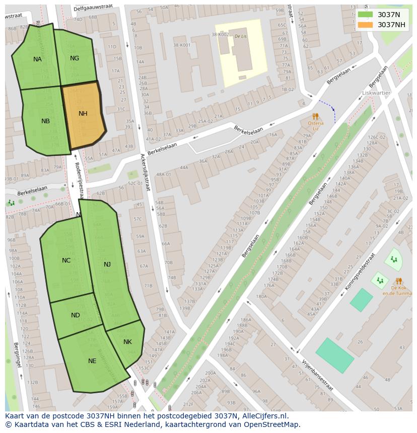Afbeelding van het postcodegebied 3037 NH op de kaart.