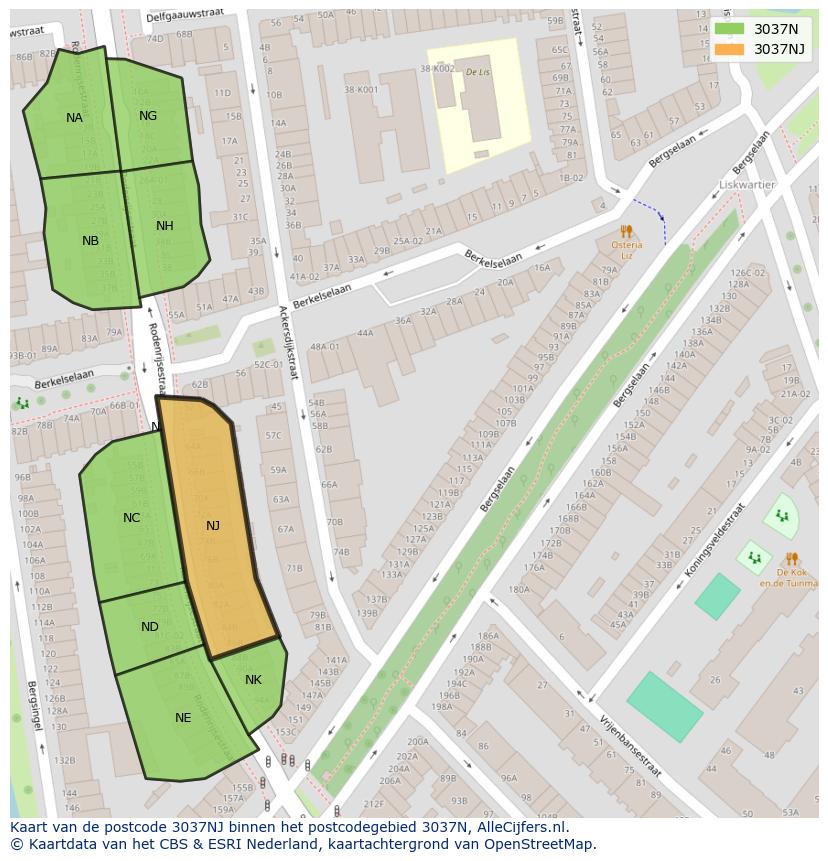 Afbeelding van het postcodegebied 3037 NJ op de kaart.