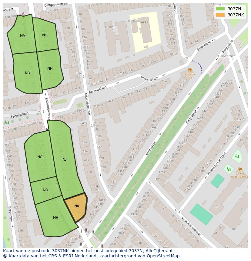 Afbeelding van het postcodegebied 3037 NK op de kaart.
