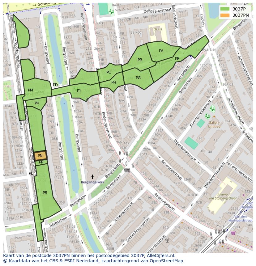 Afbeelding van het postcodegebied 3037 PN op de kaart.