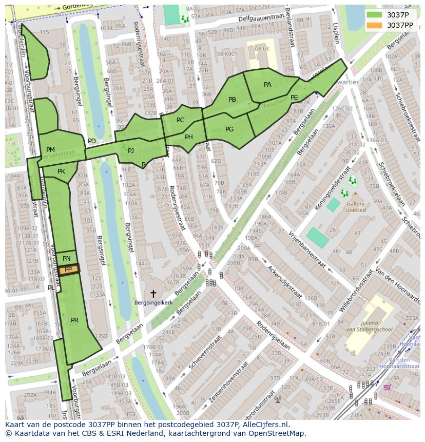 Afbeelding van het postcodegebied 3037 PP op de kaart.