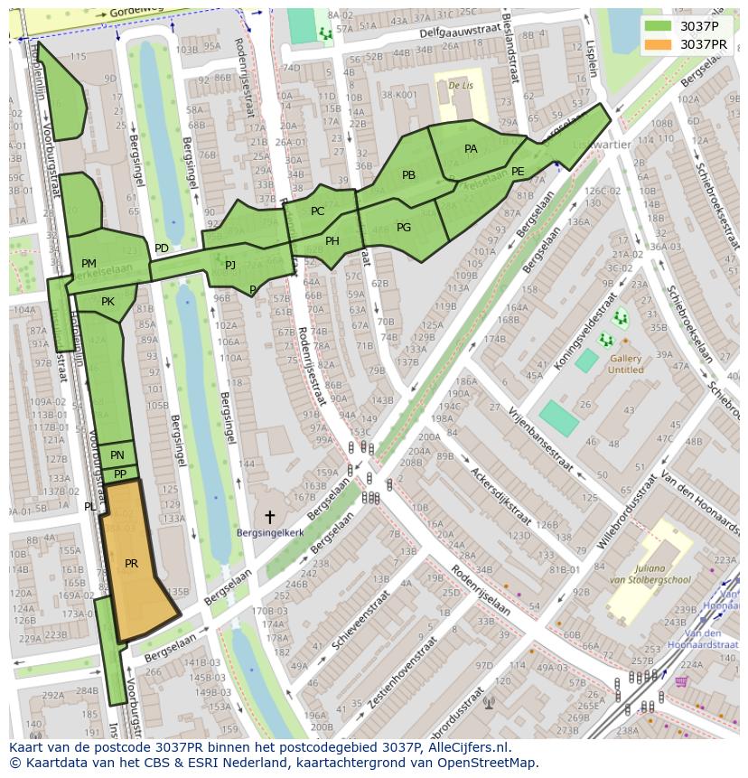 Afbeelding van het postcodegebied 3037 PR op de kaart.