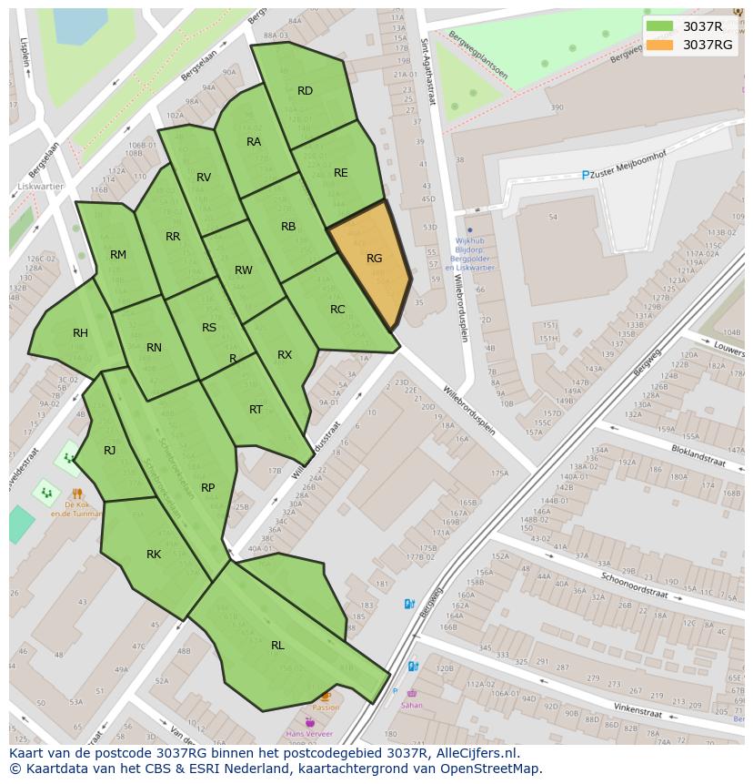 Afbeelding van het postcodegebied 3037 RG op de kaart.