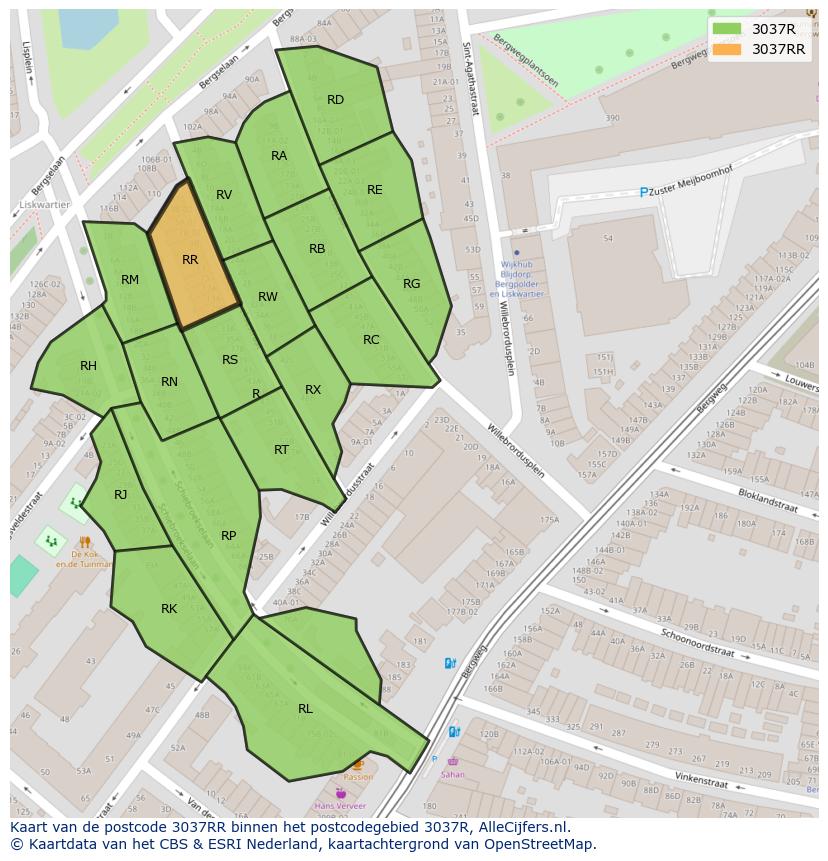 Afbeelding van het postcodegebied 3037 RR op de kaart.