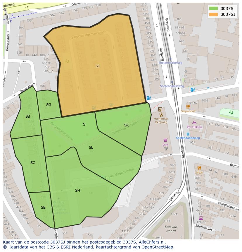 Afbeelding van het postcodegebied 3037 SJ op de kaart.