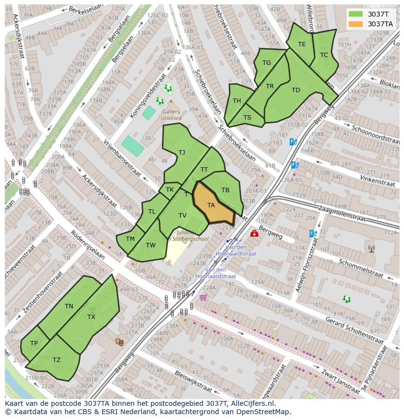 Afbeelding van het postcodegebied 3037 TA op de kaart.