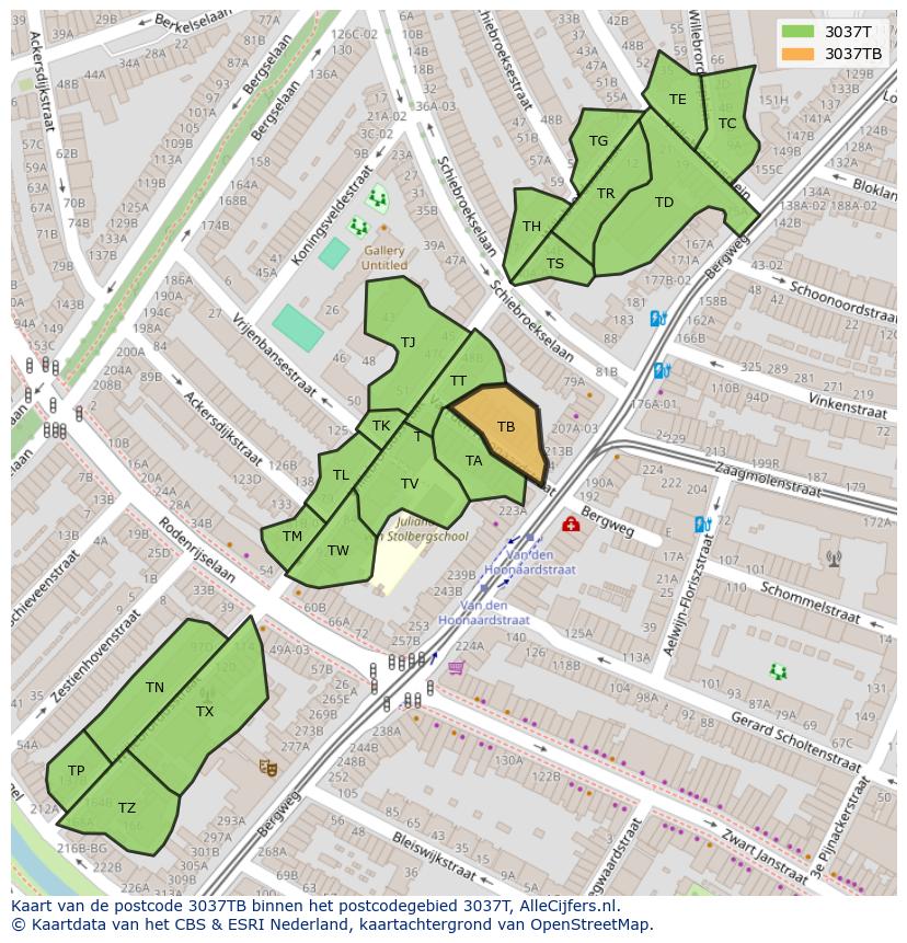Afbeelding van het postcodegebied 3037 TB op de kaart.