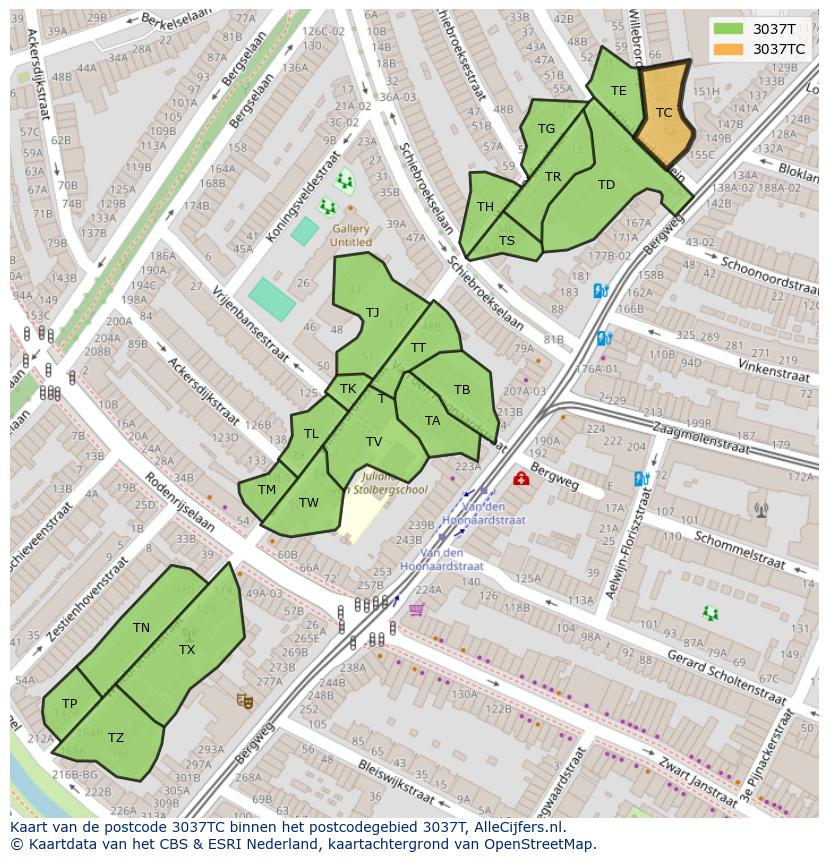 Afbeelding van het postcodegebied 3037 TC op de kaart.