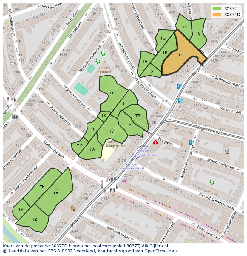 Afbeelding van het postcodegebied 3037 TD op de kaart.
