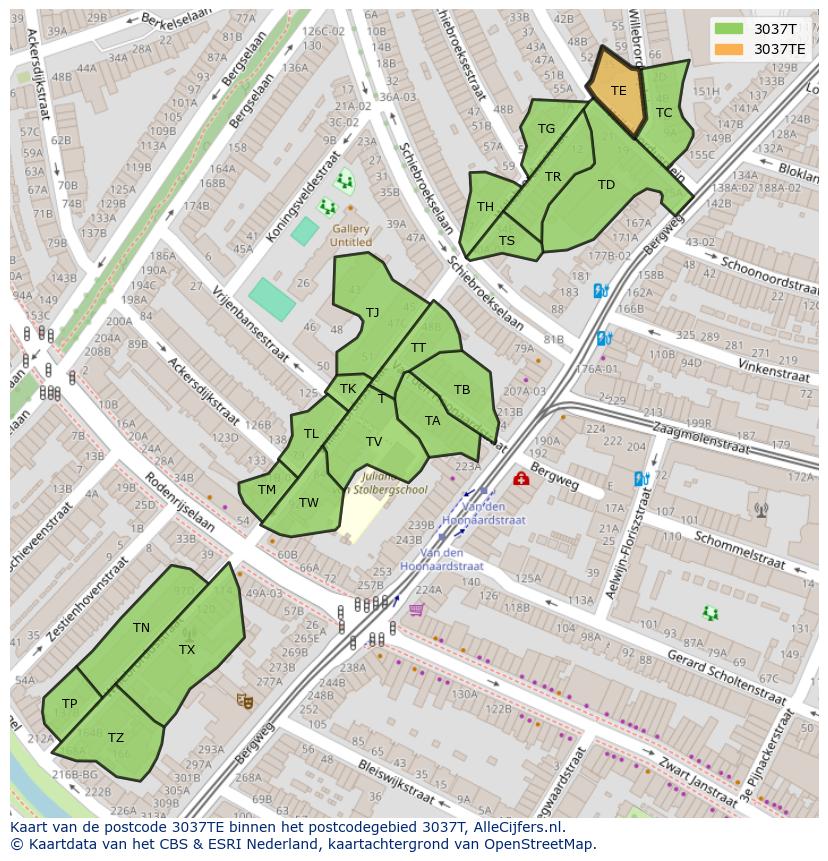 Afbeelding van het postcodegebied 3037 TE op de kaart.