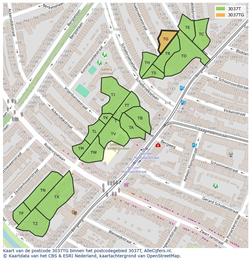 Afbeelding van het postcodegebied 3037 TG op de kaart.